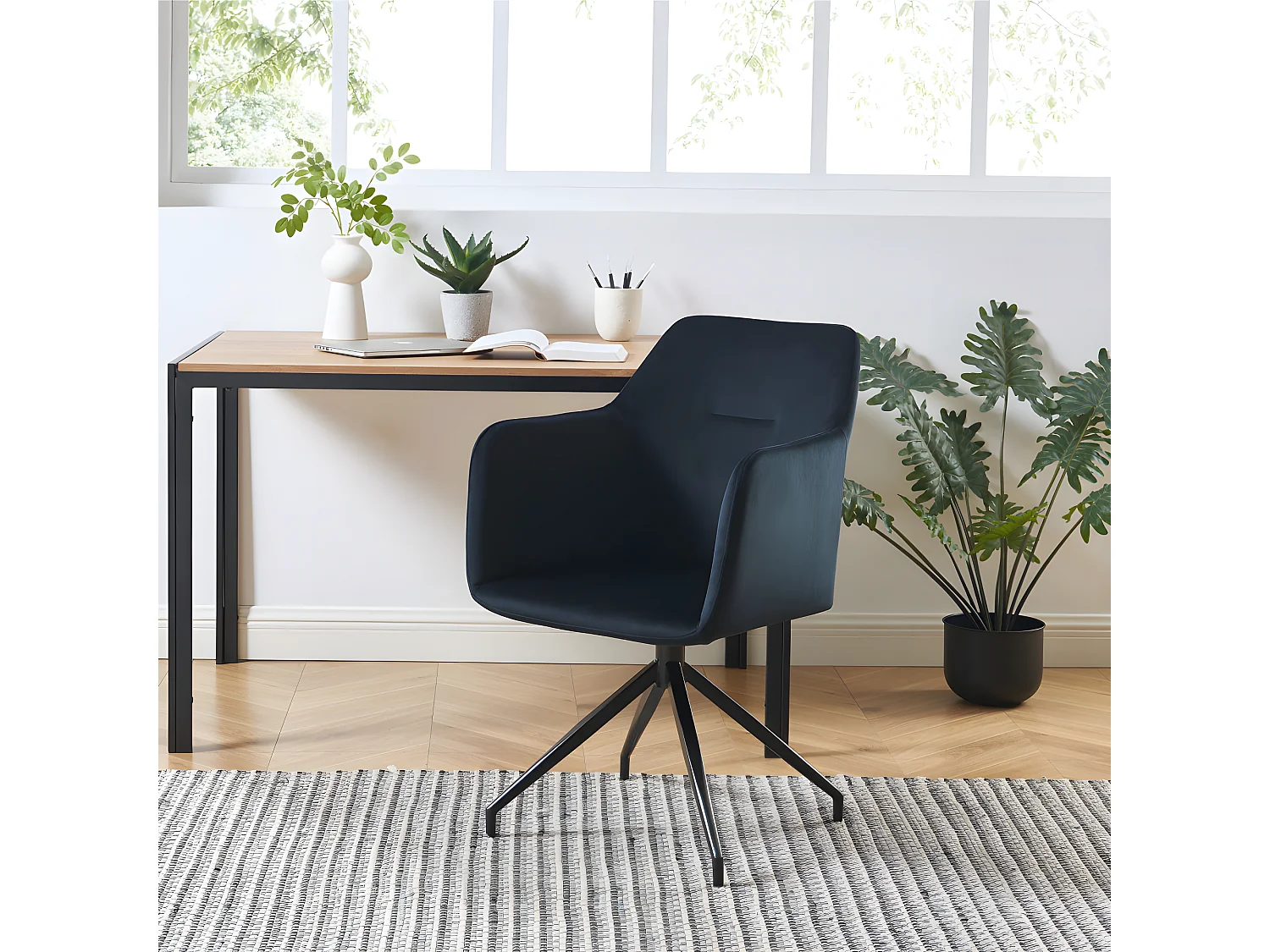 Nate - Chaise de bureau en velours - Noir