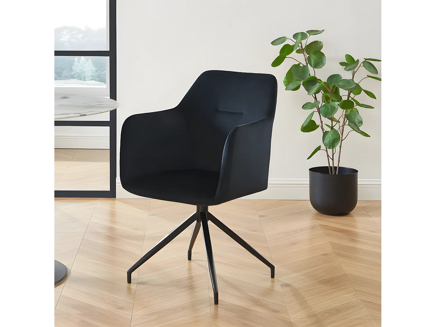 Nate - Chaise de bureau en velours - Noir