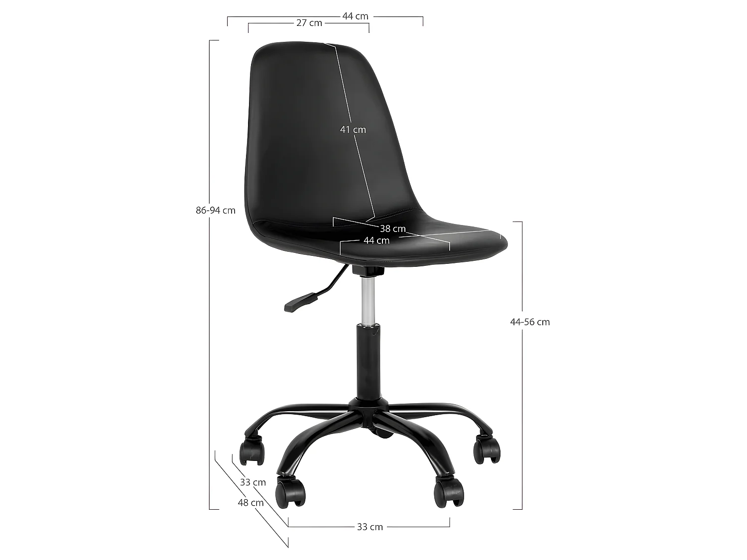 Stockholm - Chaise de bureau à roulettes en simili - Couleur - Noir