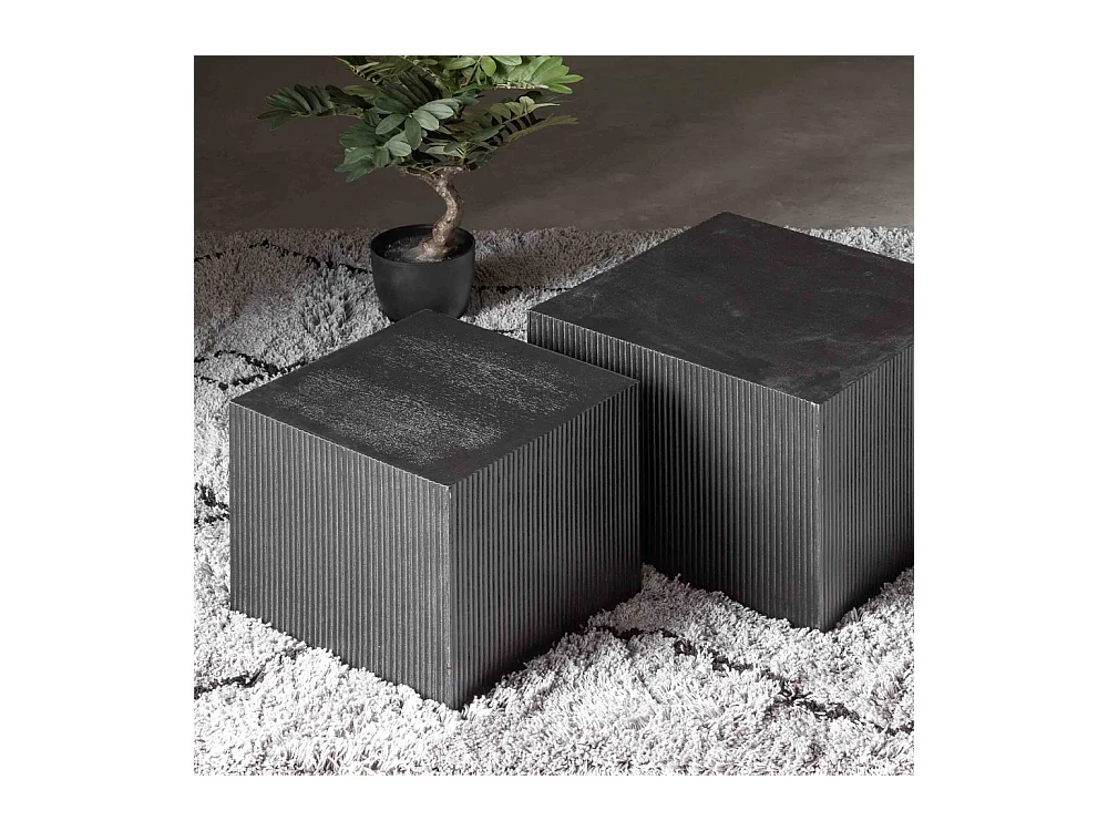 Sanne - 2 tables basses carrées en bois - Noir