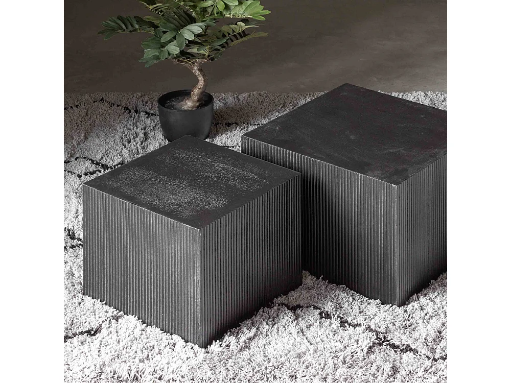 Sanne - 2 tables basses carrées en bois - Noir