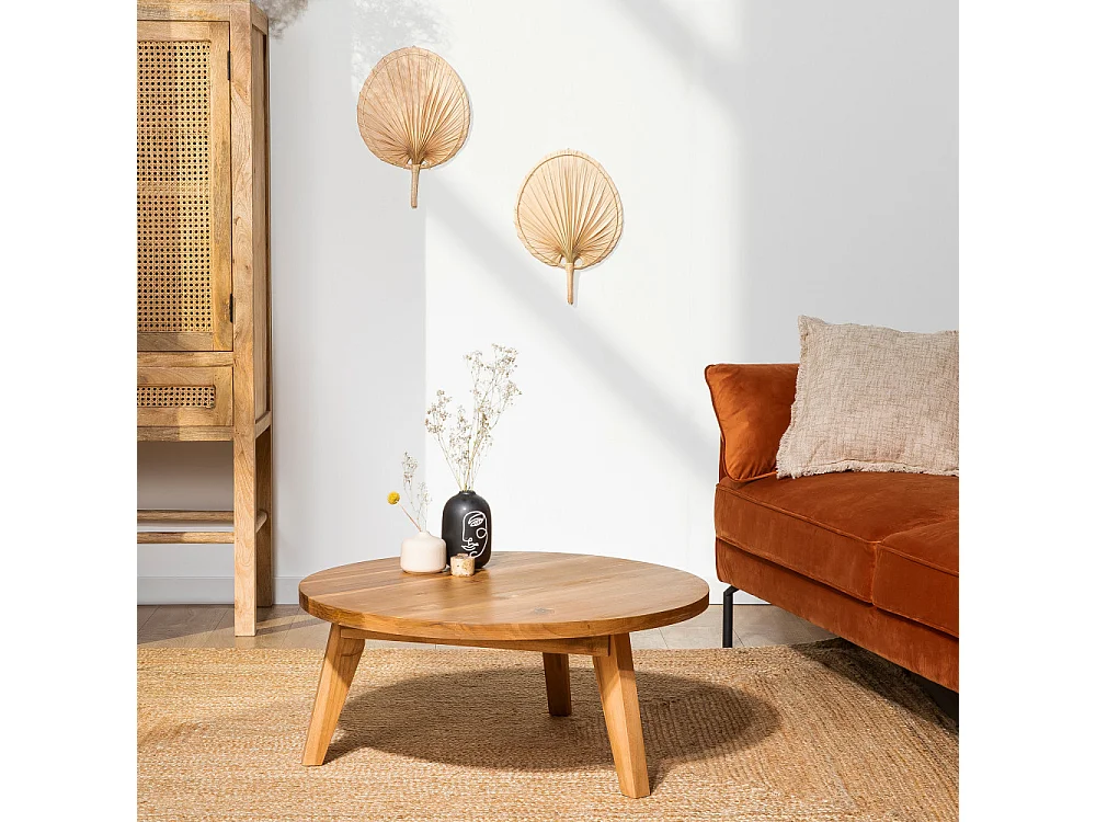 Léona - Table basse en bois d'acacia ø80cm - Bois clair