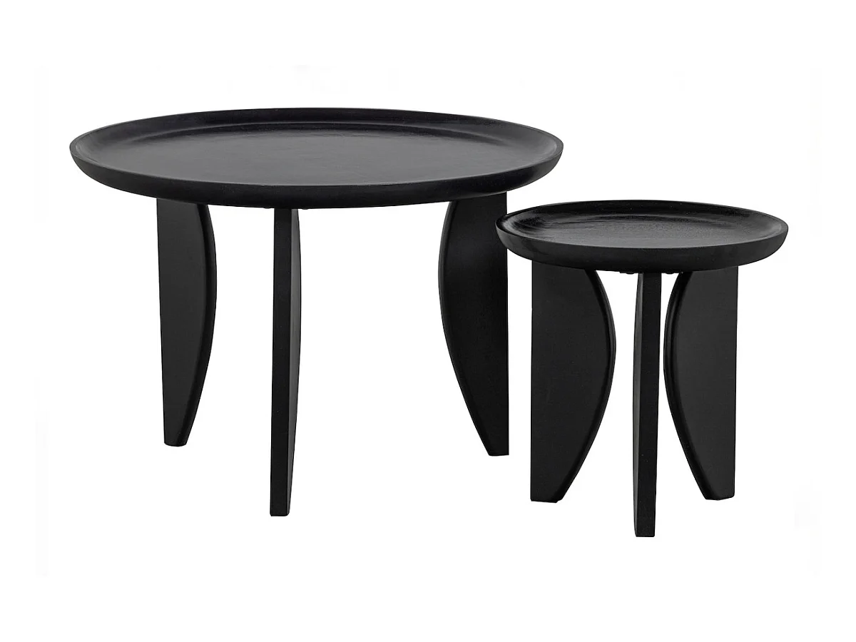 HIGH HEELS - Set de 2 tables basses rondes en bois de manguier noir