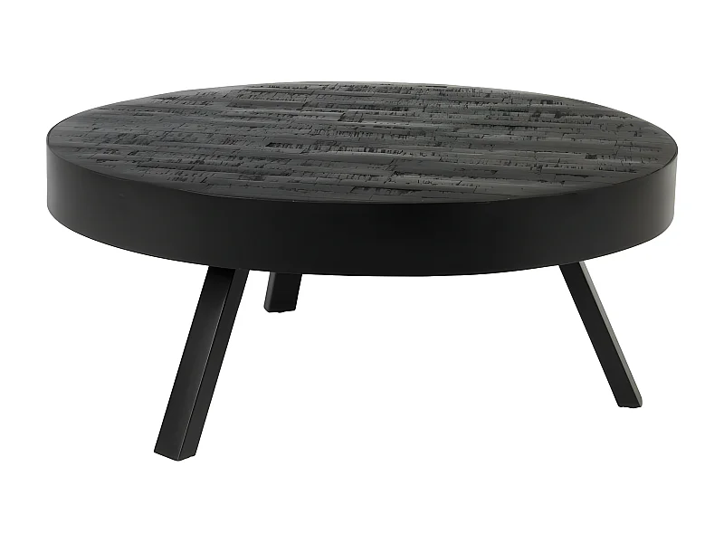 Suri - Table basse ronde en teck recyclé et métal ø74cm - Noir