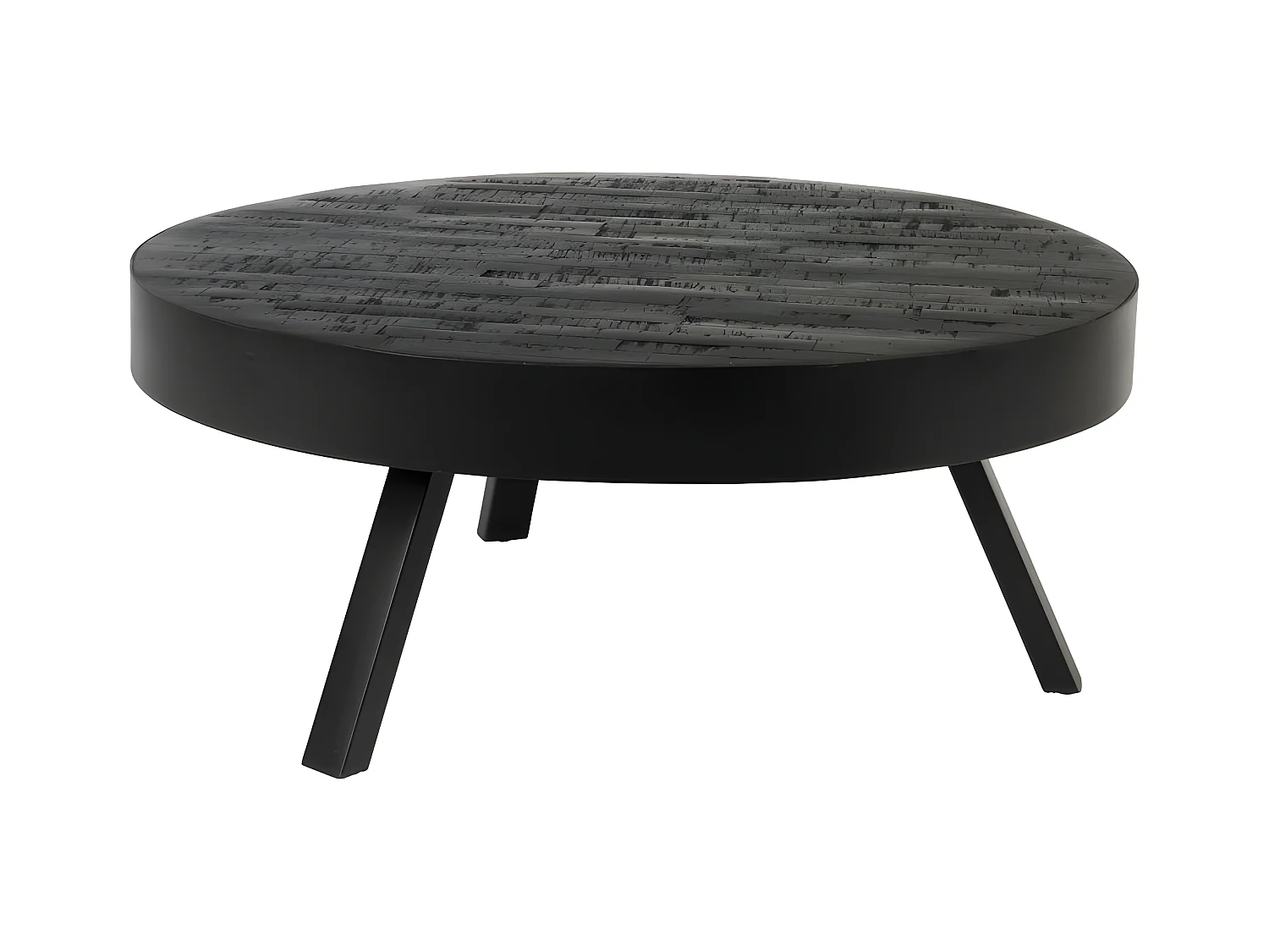 Suri - Table basse ronde en teck recyclé et métal ø74cm - Noir