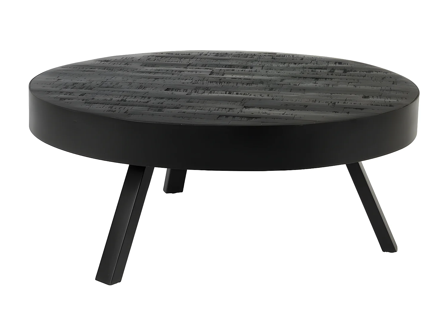 Suri - Table basse ronde en teck recyclé et métal ø74cm - Noir