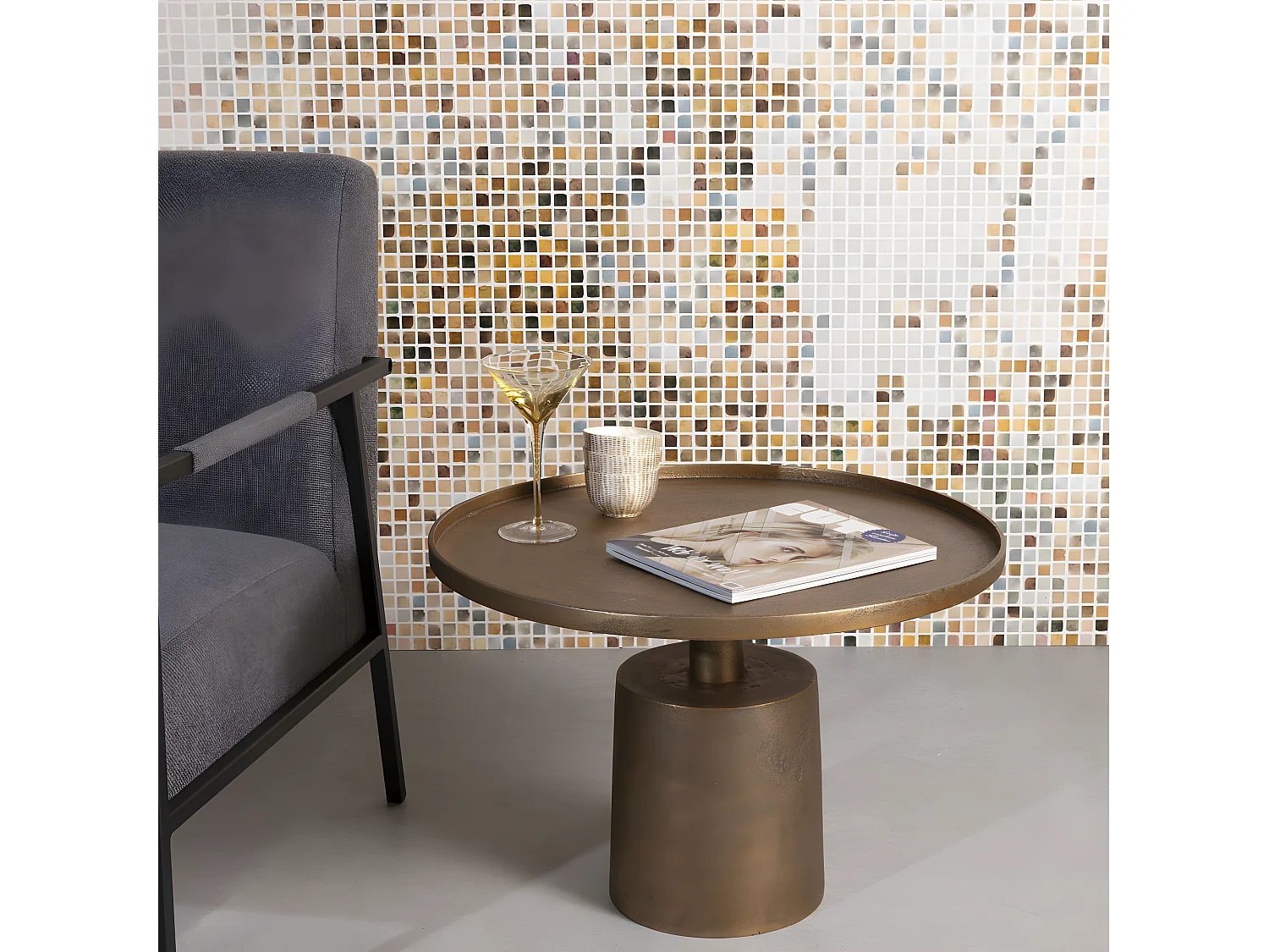 Mason - Table basse ronde en métal ø60cm - Or