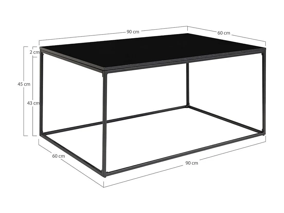 60 x 90 x 45 cm Mesa de café negro