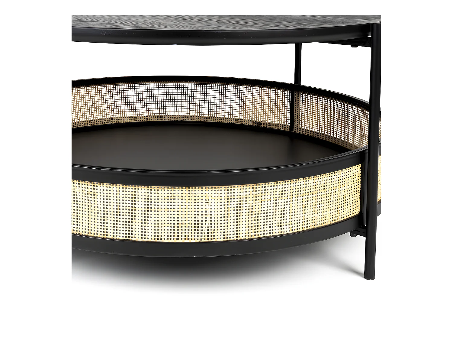 Makoto - Table basse ronde en bois et cannage ø80cm - Noir