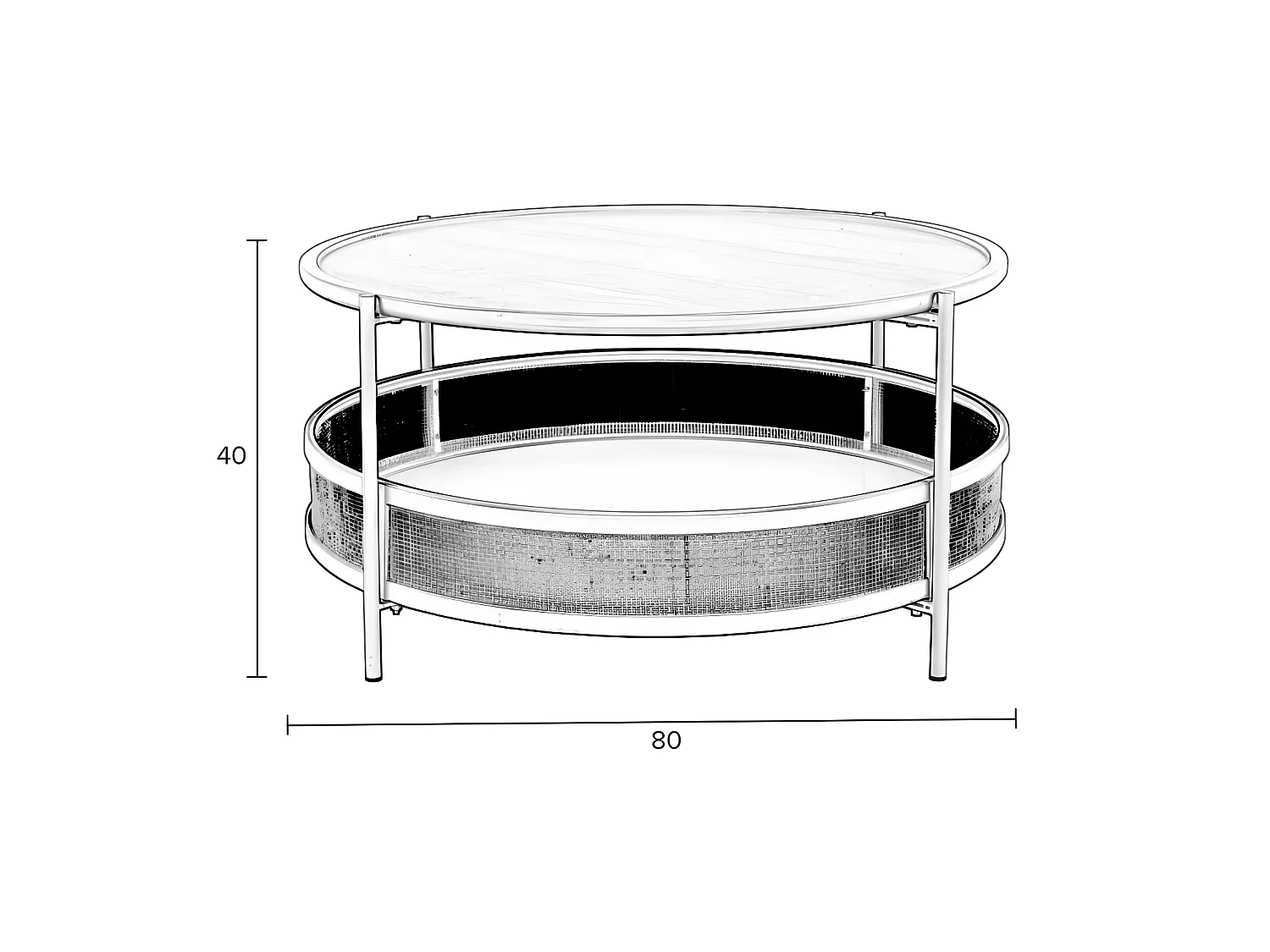 Makoto - Table basse ronde en bois et cannage ø80cm - Noir