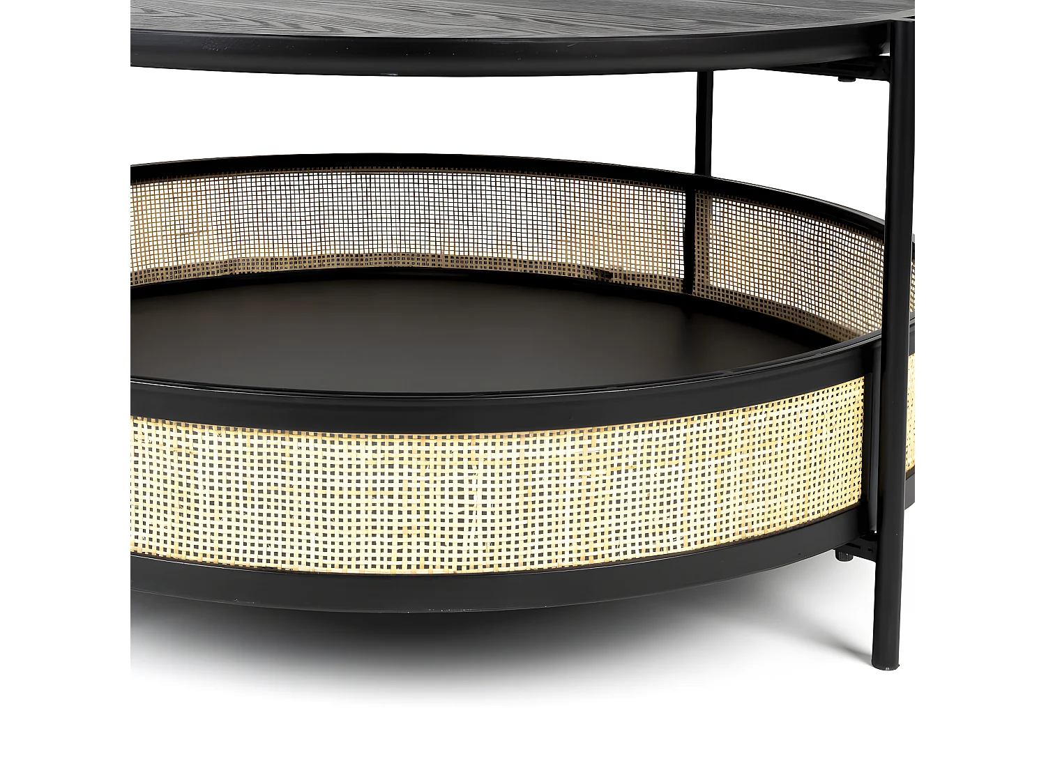 Makoto - Table basse ronde en bois et cannage ø80cm - Noir