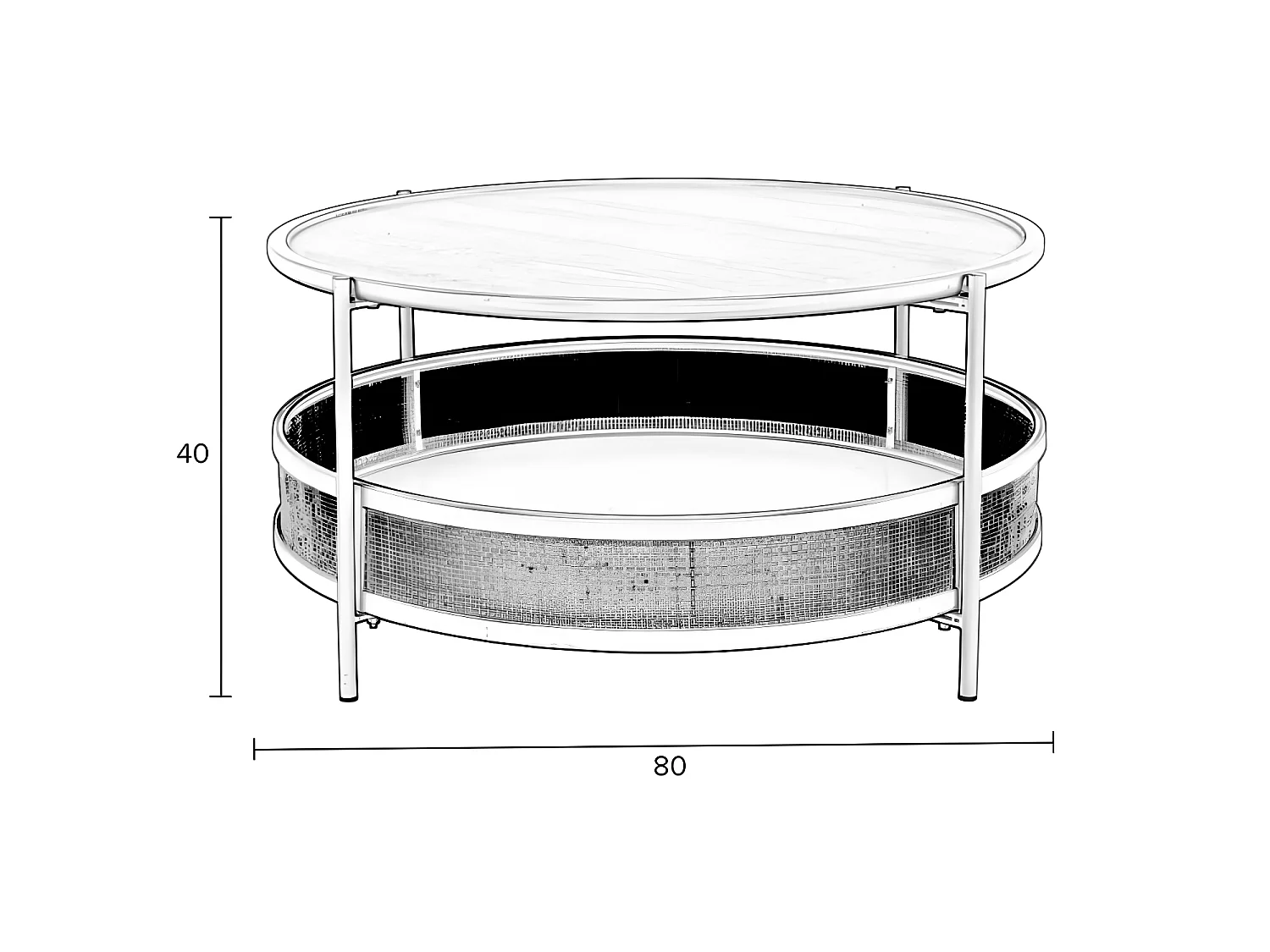 Makoto - Table basse ronde en bois et cannage ø80cm - Noir