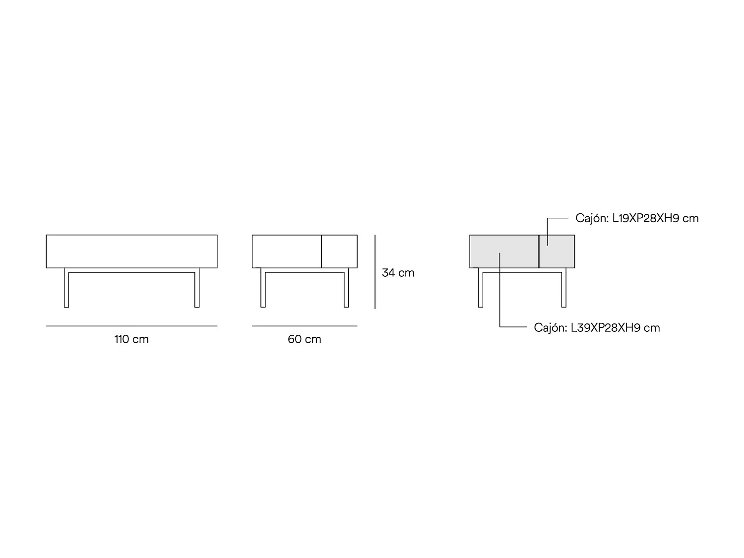 Tavolino basso bianco 110x60 cm