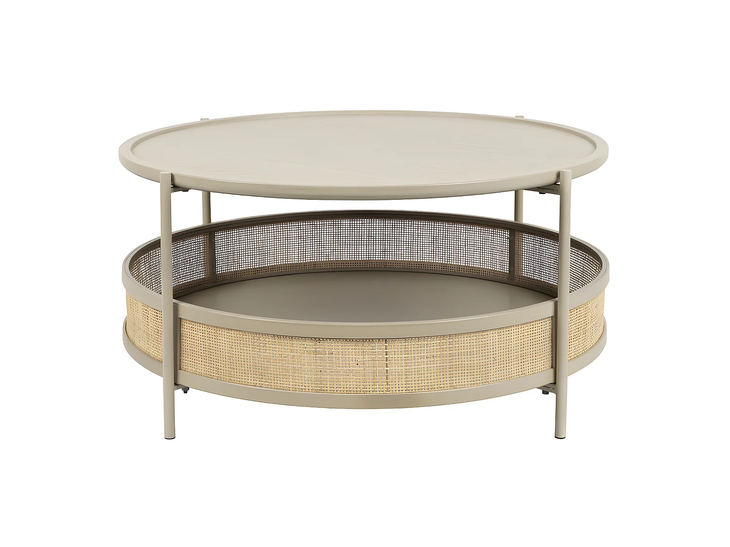 Makoto - Table basse ronde en bois et cannage ø80cm - Naturel