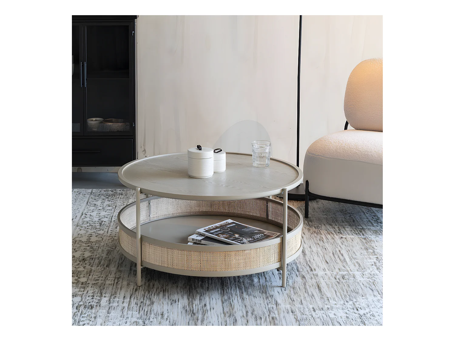 Makoto - Table basse ronde en bois et cannage ø80cm - Naturel