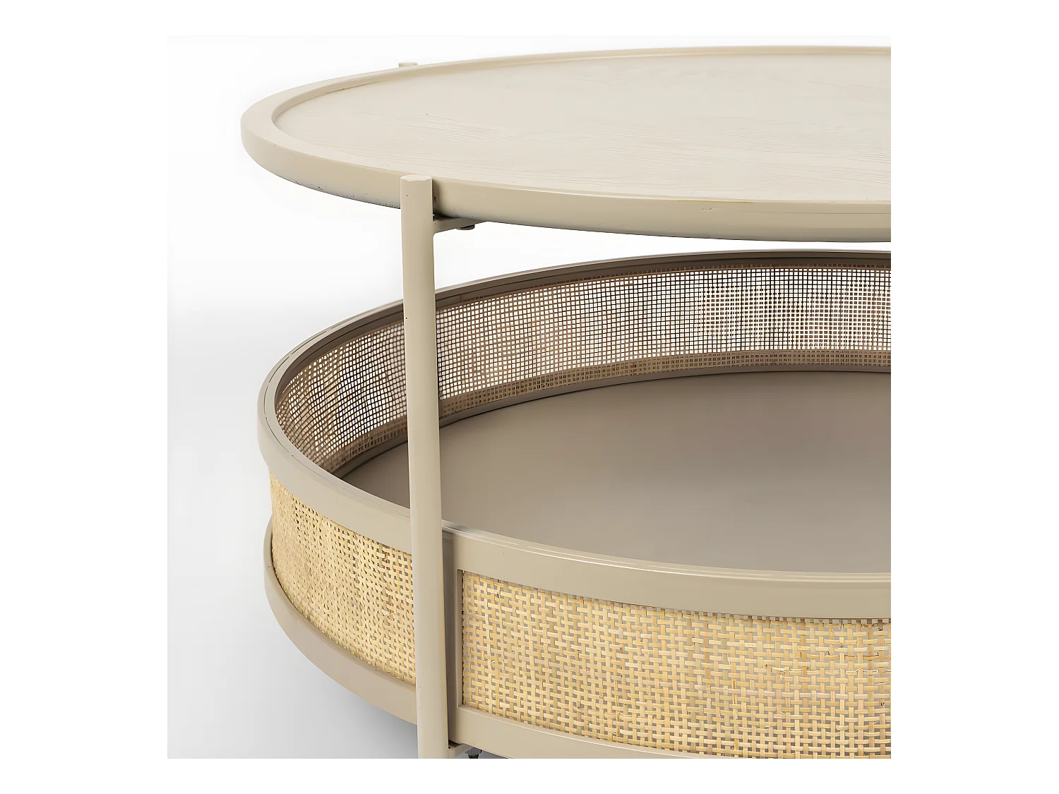 Makoto - Table basse ronde en bois et cannage ø80cm - Naturel