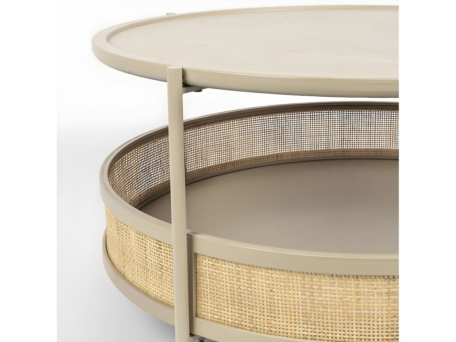 Makoto - Table basse ronde en bois et cannage ø80cm - Naturel