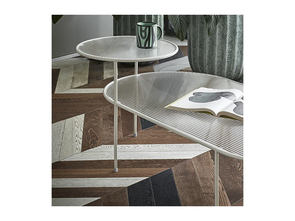 Nix - Table basse en verre strié et métal - Couleur - Blanc