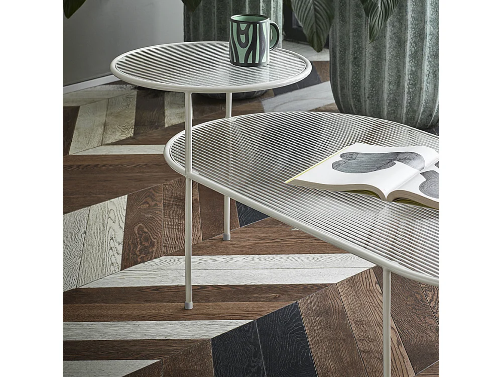 Nix - Table basse en verre strié et métal - Couleur - Blanc