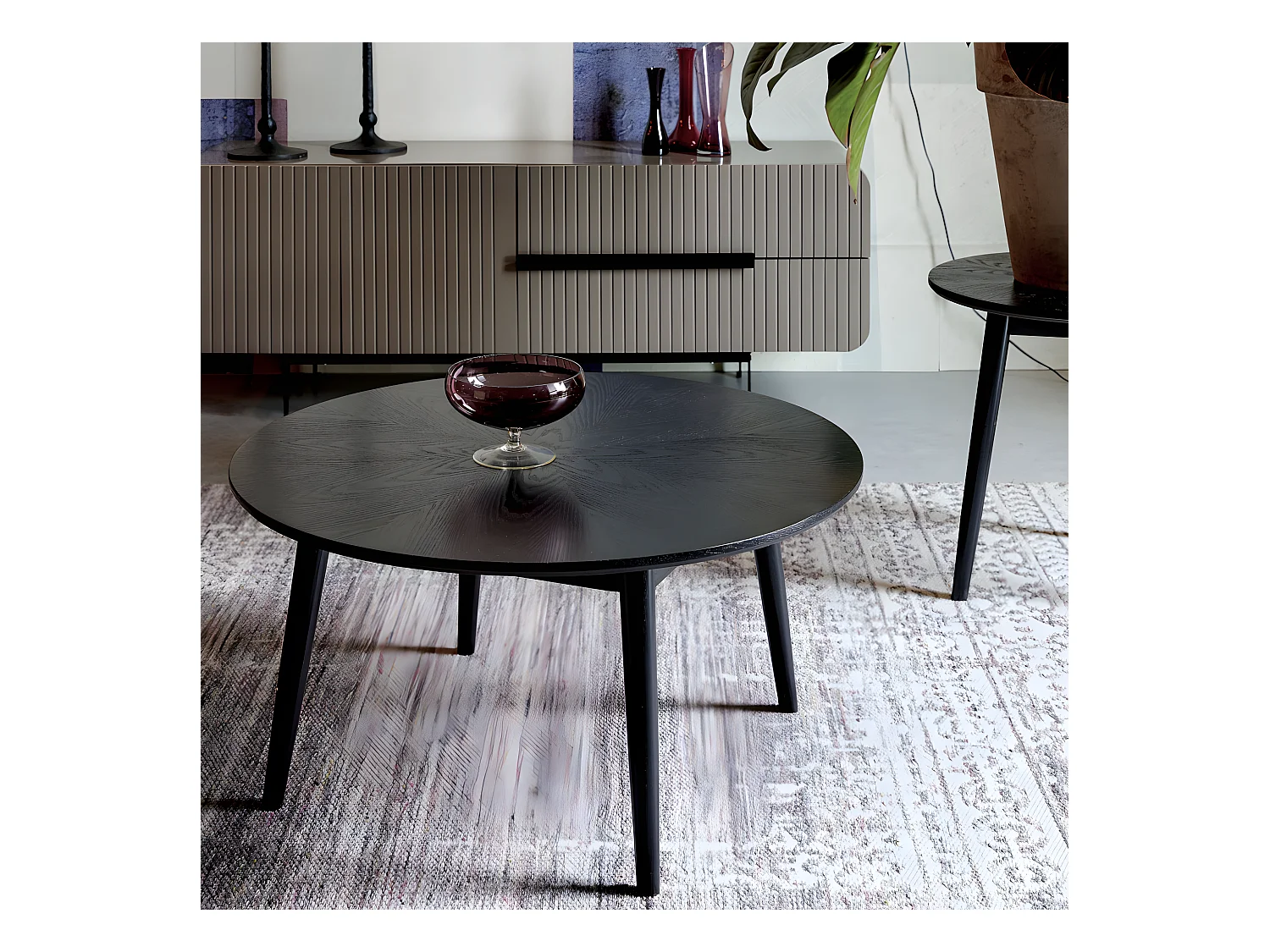 Fabio - Table basse d'appoint ronde en bois ø80cm - Noir