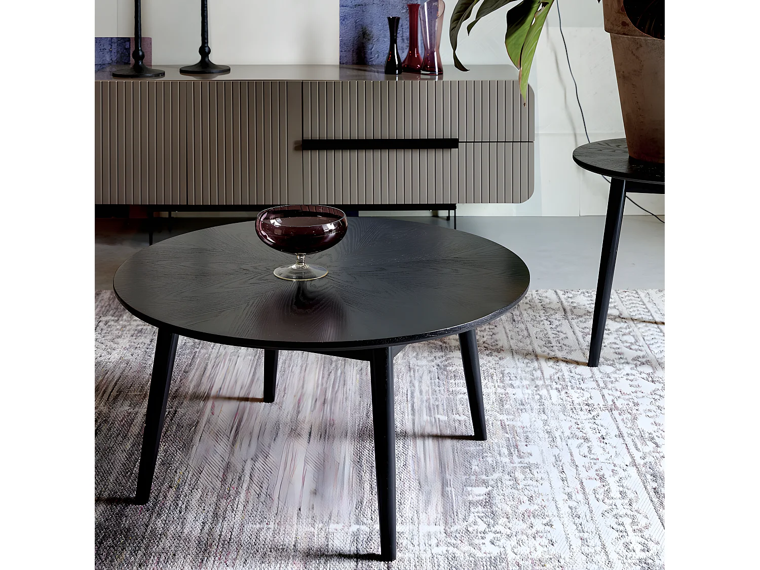 Fabio - Table basse d'appoint ronde en bois ø80cm - Noir