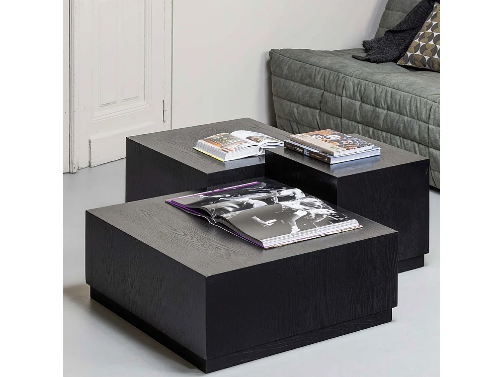 Pim - Lot de 3 tables basses en bois - Noir