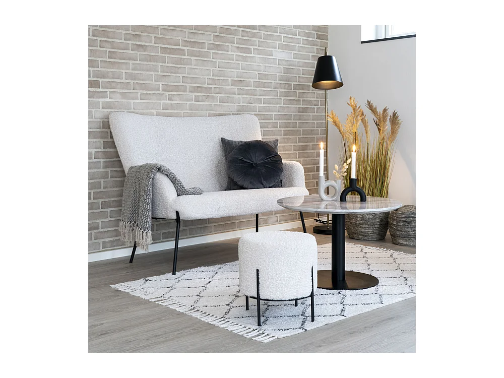 Bologna Couchtisch Ø70 cm Marmoroptik, schwarze Beine, weiß.