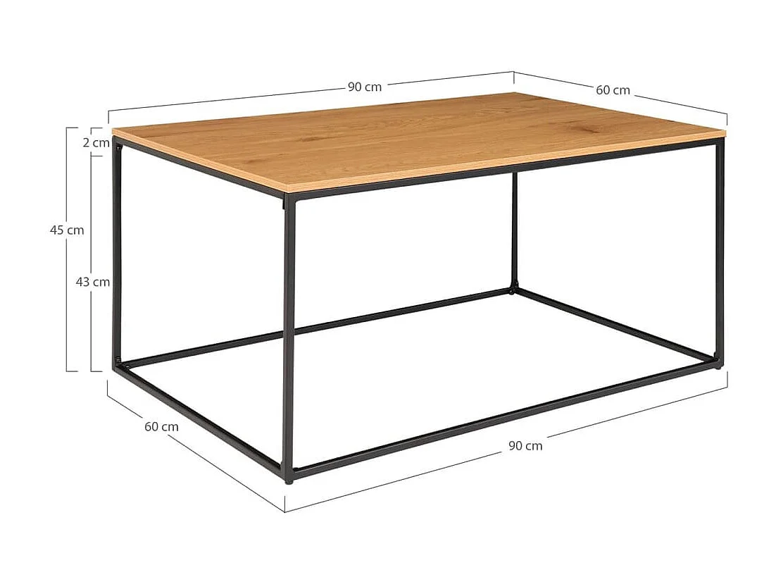 Vita Couchtisch schwarz, Eiche Dekor.