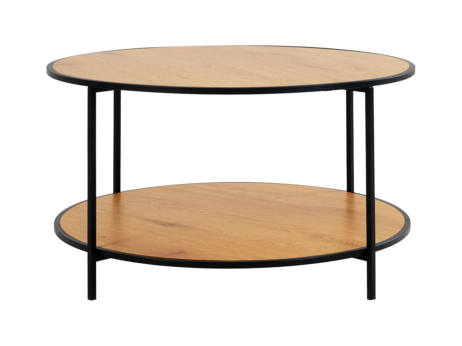 Table basse ronde VITA Ø80cm - Bois naturel ou métal noir-Beige