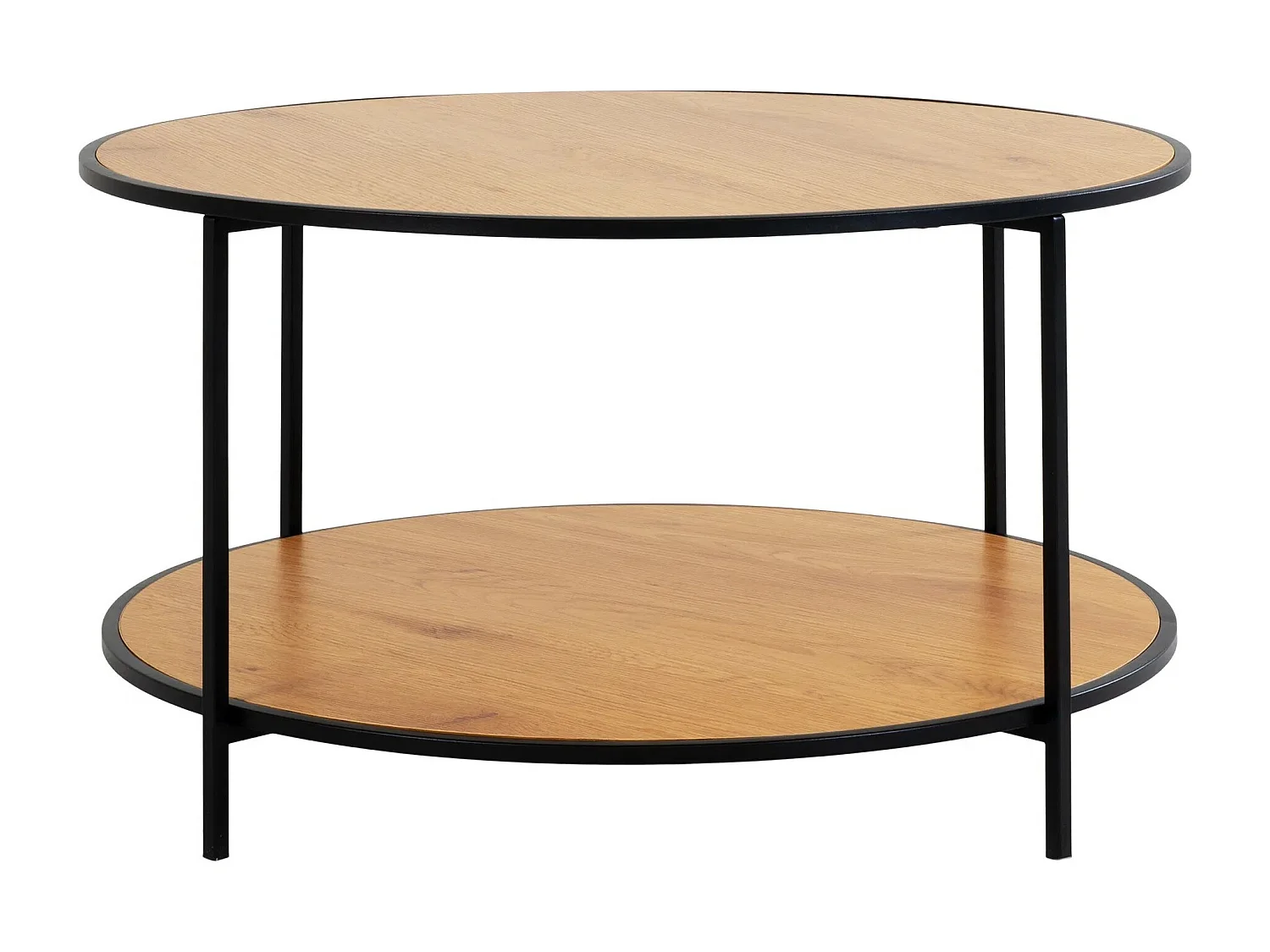 Table basse ronde VITA Ø80cm - Bois naturel ou métal noir-Beige