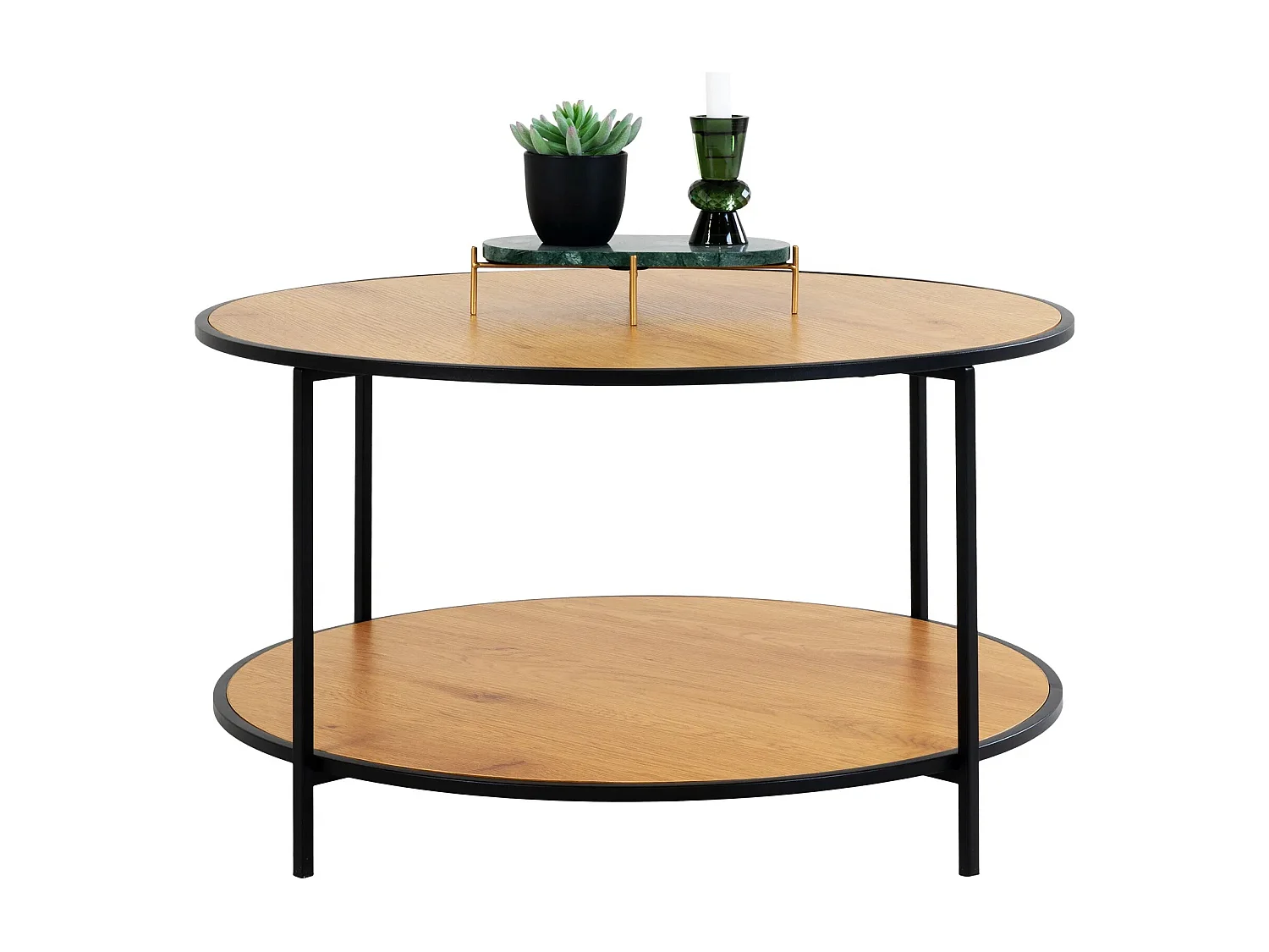 Table basse ronde VITA Ø80cm - Bois naturel ou métal noir-Beige