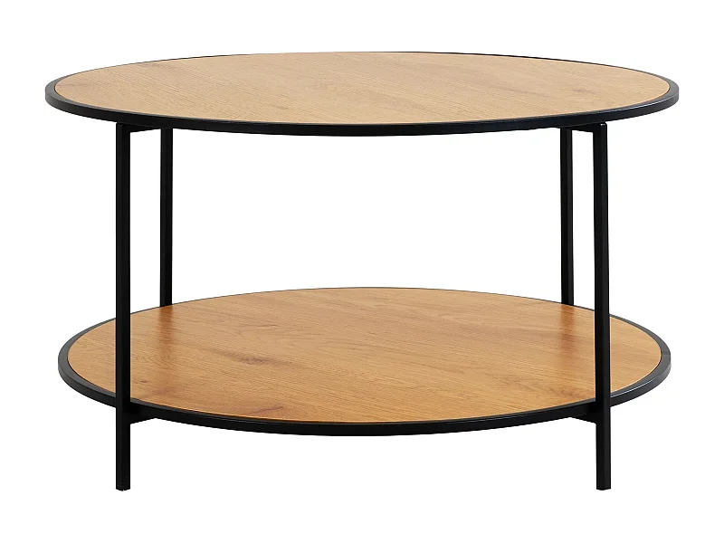 Table basse ronde VITA Ø80cm - Bois naturel ou métal noir-Beige