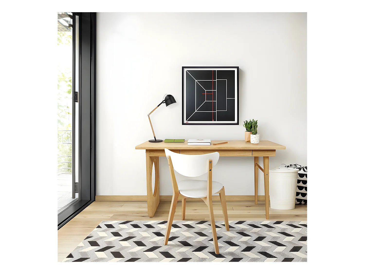 Bureau 1 Tiroir Design "Bau" 140cm Chêne