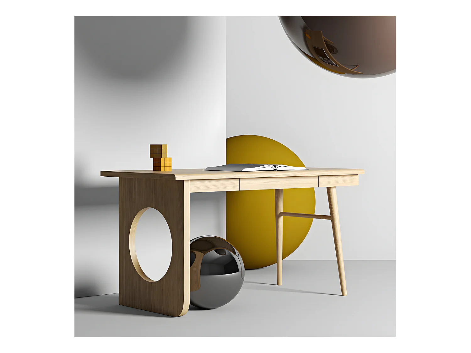 Bureau 1 Tiroir Design "Bau" 140cm Chêne