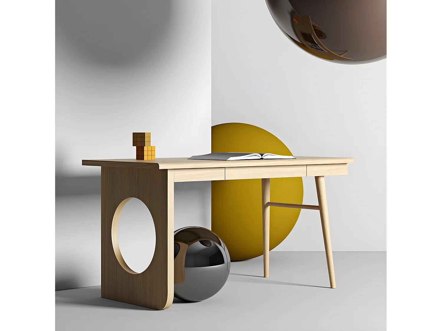 Bureau 1 Tiroir Design "Bau" 140cm Chêne