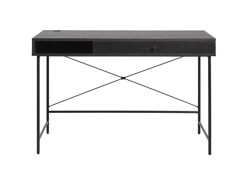 Rinto - Bureau 1 tiroir, 1 niche en bois et métal L120cm - Noir