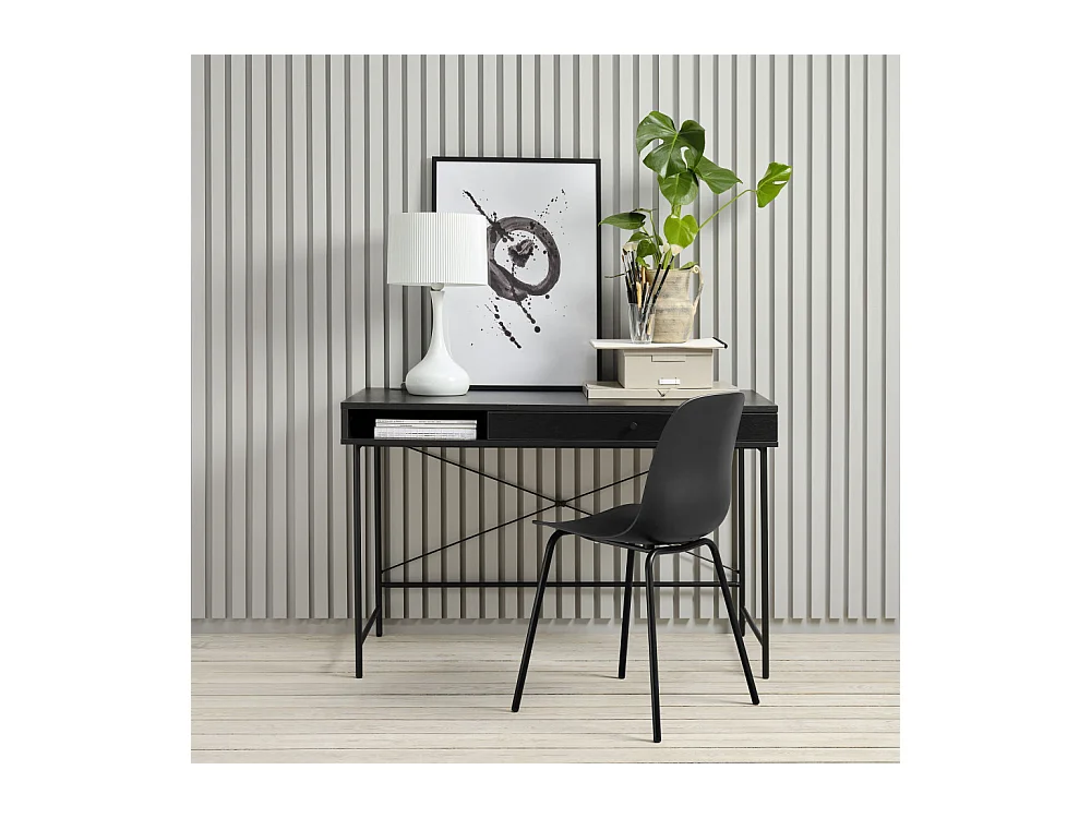 Rinto - Bureau 1 tiroir, 1 niche en bois et métal L120cm - Noir