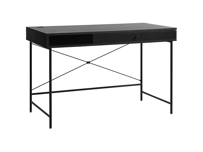 Rinto - Bureau 1 tiroir, 1 niche en bois et métal L120cm - Noir