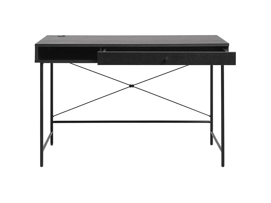 Rinto - Bureau 1 tiroir, 1 niche en bois et métal L120cm - Noir