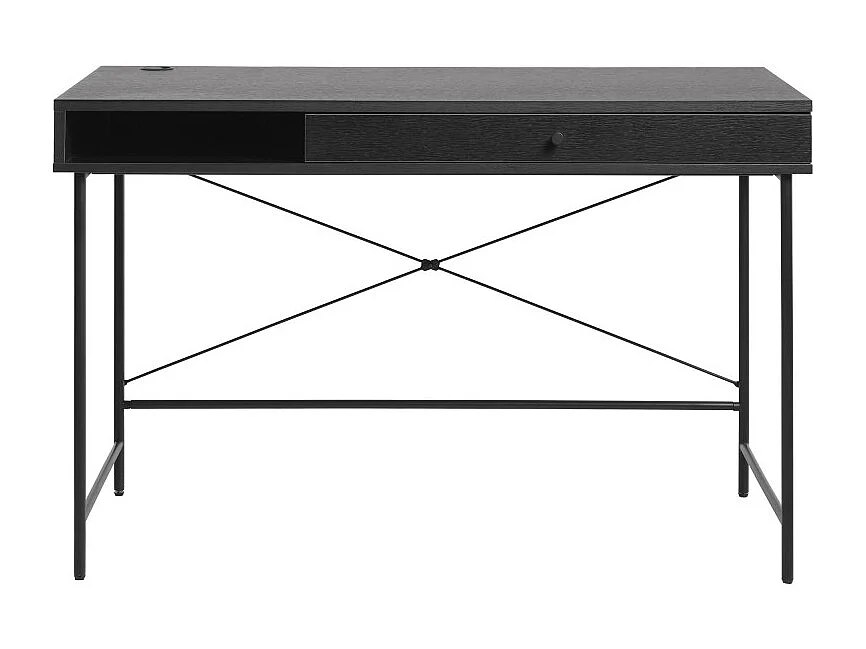 Rinto - Bureau 1 tiroir, 1 niche en bois et métal L120cm - Noir