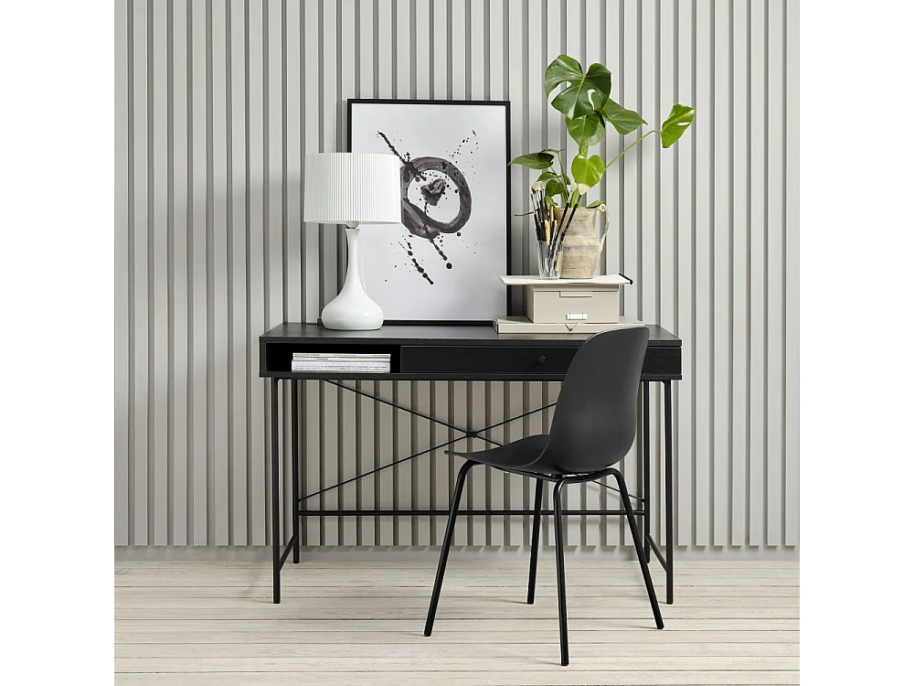 Rinto - Bureau 1 tiroir, 1 niche en bois et métal L120cm - Noir