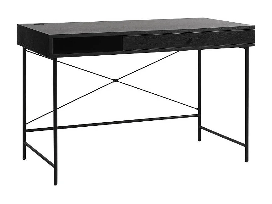 Rinto - Bureau 1 tiroir, 1 niche en bois et métal L120cm - Noir