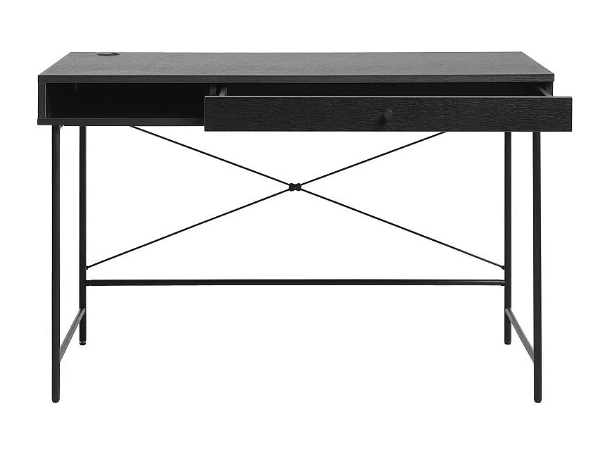 Rinto - Bureau 1 tiroir, 1 niche en bois et métal L120cm - Noir