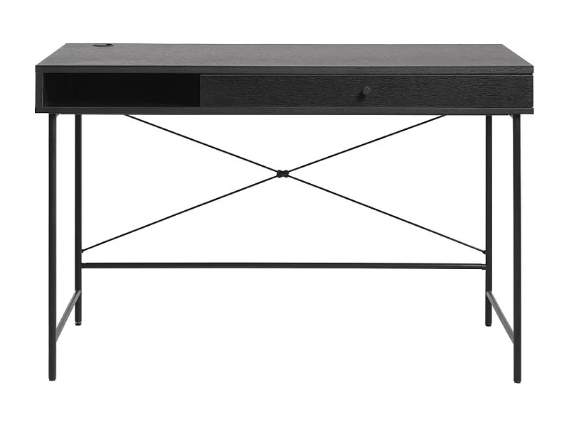 Rinto - Bureau 1 tiroir, 1 niche en bois et métal L120cm - Noir