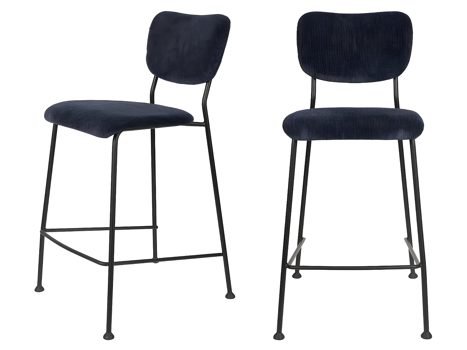 Benson - Lot de 2 tabourets de bar en velours côtelé H65cm - Bleu foncé