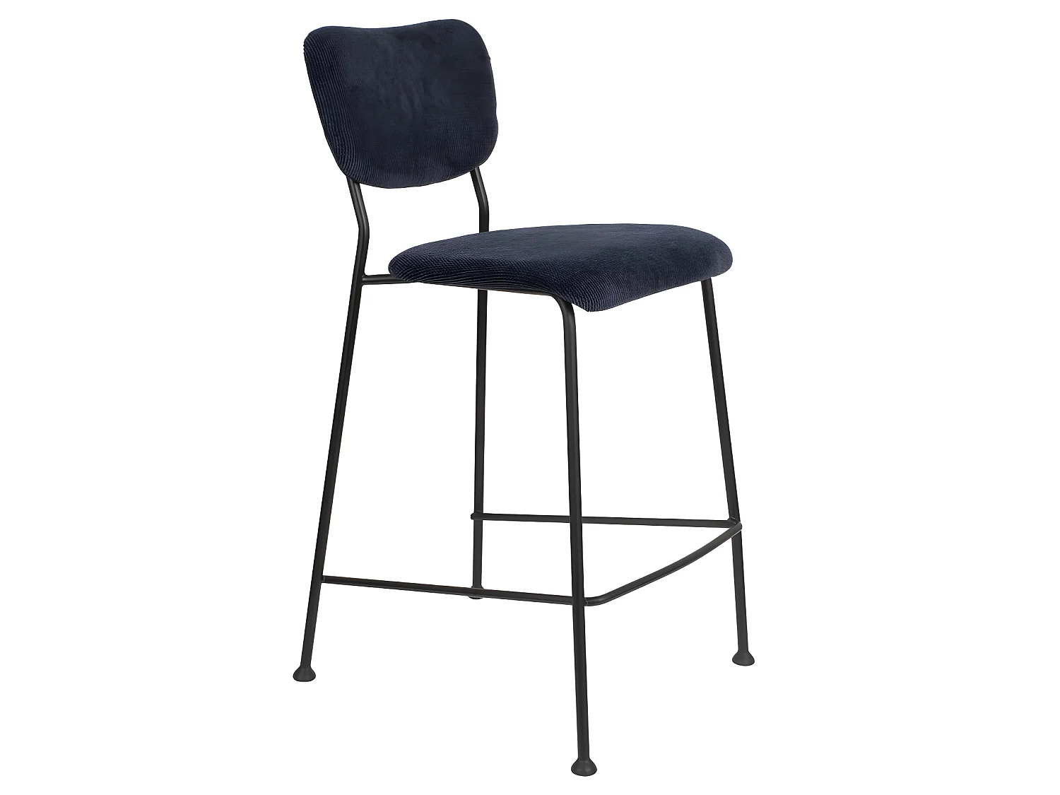 Benson - Lot de 2 tabourets de bar en velours côtelé H65cm - Bleu foncé