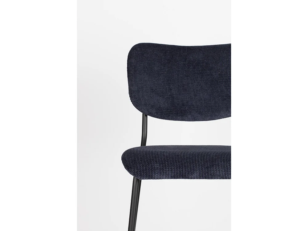 Benson - Lot de 2 tabourets de bar en velours côtelé H65cm - Bleu foncé