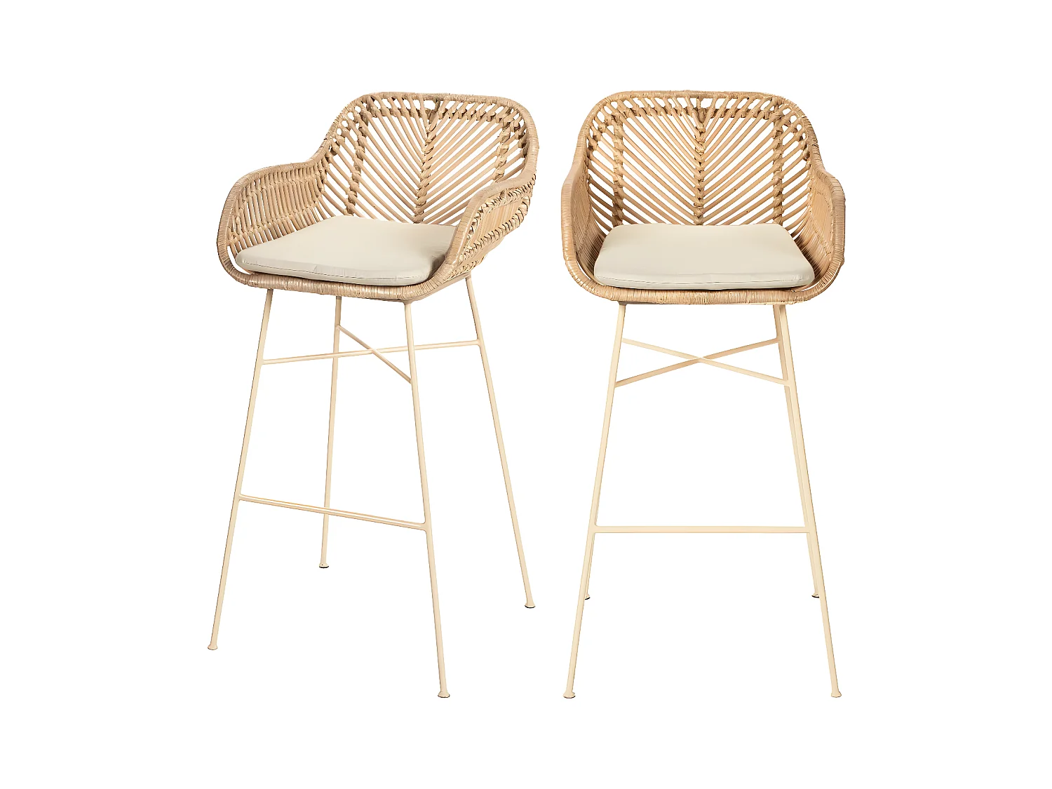 Nunuhai - Lot de 2 tabourets de bar en rotin pieds beiges 76cm - Beige