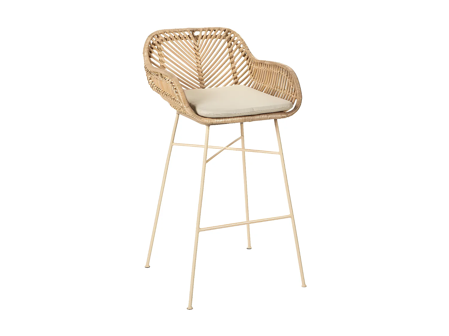 Nunuhai - Lot de 2 tabourets de bar en rotin pieds beiges 76cm - Beige