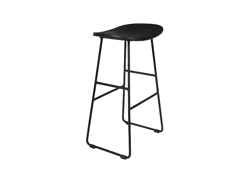 Tangle - Tabouret de bar en teck recyclé et métal H62cm - Noir